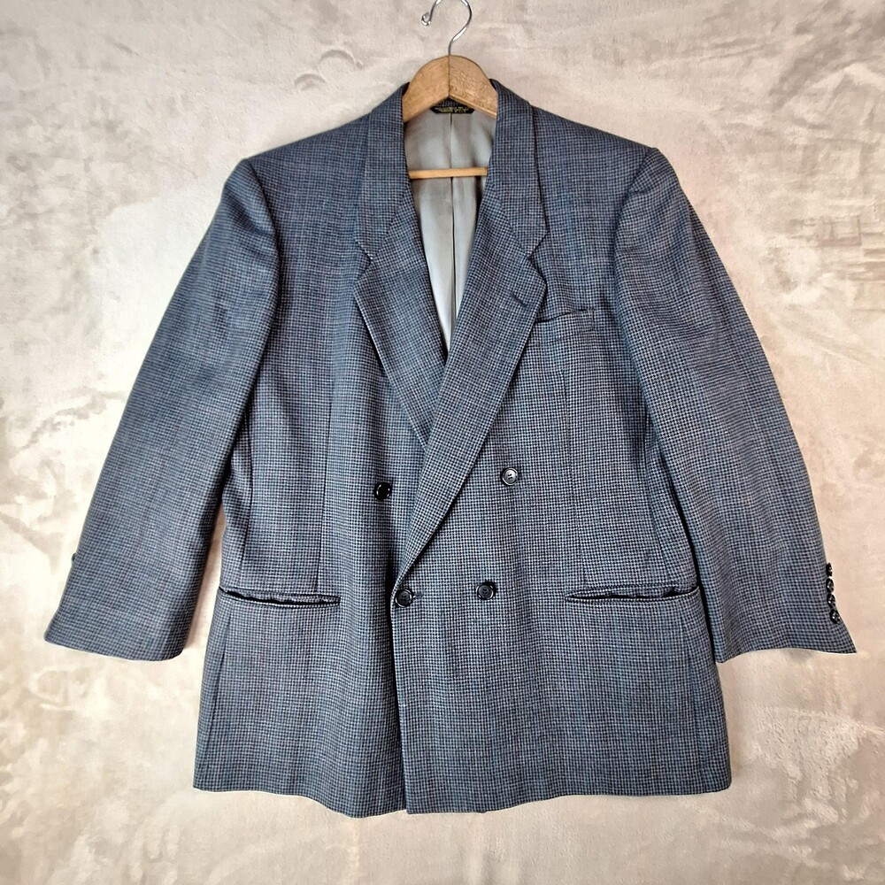 Vintage Pierre Cardin Sport Coat Mens 44 Gray Wool Check Double Breasted USA